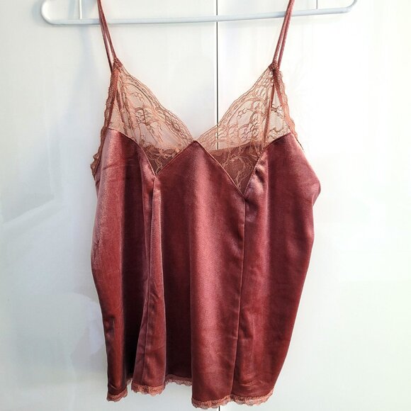 Active USA Velvet Pink Cami with Lace Trim Size M - Picture 1 of 3